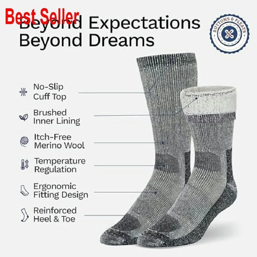Merino Wool Thermal Boot Socks Cozy Winter Warm Hiking Outdoor Unisex